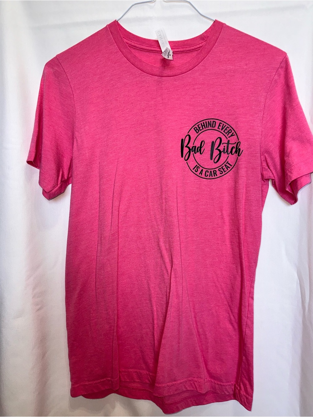 Bella Canvas Hot Pink Short Sleeve Tee with Black Chest Emblem